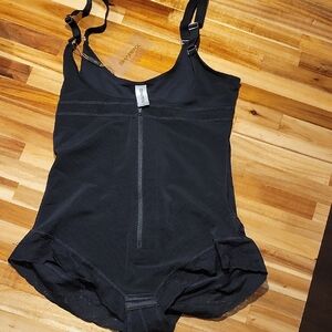 SHAPERX Black Bodysuit with Lace Trim